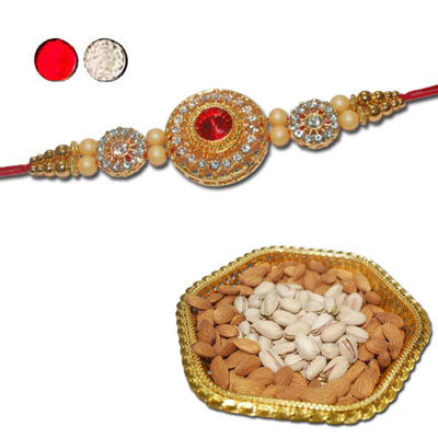 "Rakhi - SR-9360 A (Single Rakhi),  Dryfruit Thali - code RD300 - Click here to View more details about this Product